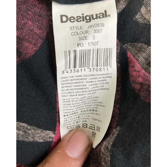 Desigual Multicolor Print Scoop Neck Velvet Detailed Long Sleeve Dress Sz. S - Picture 4 of 5